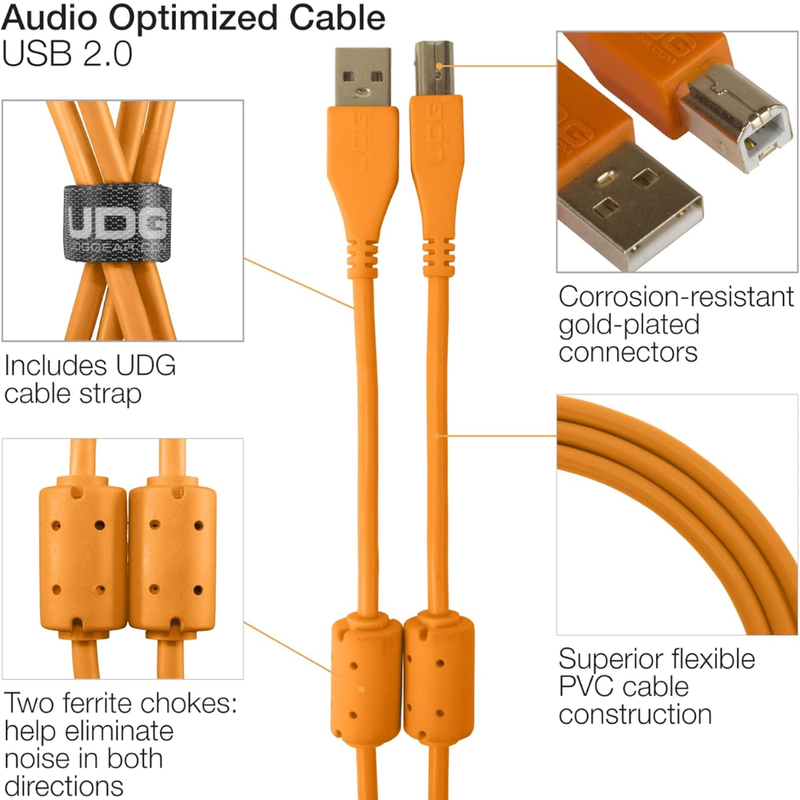 UDG Ultimate Audio Cable USB 2.0 A-B, Orange, Straight, 2 m - Image 2