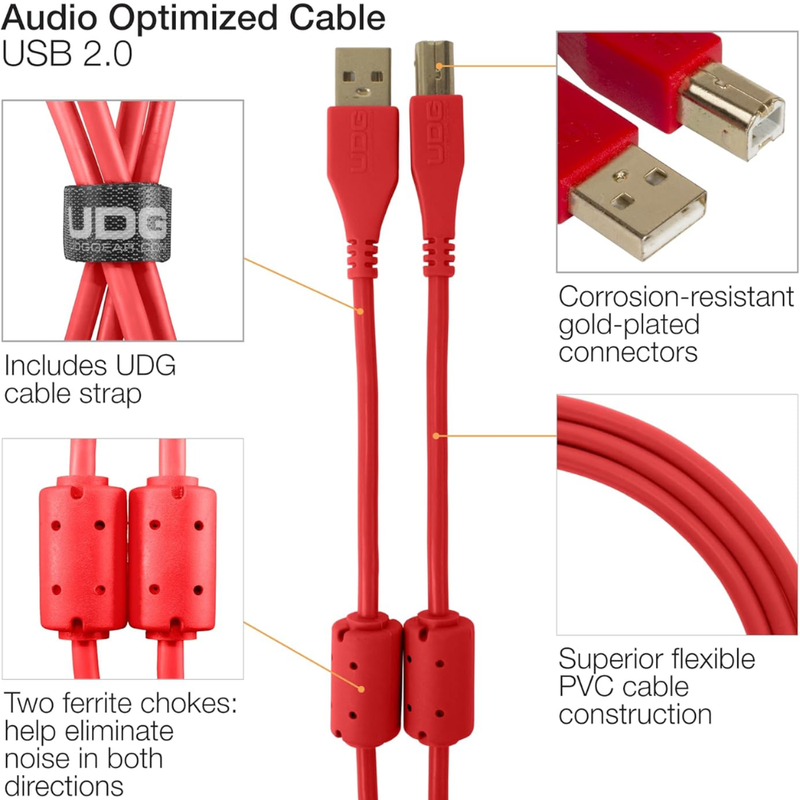 UDG Ultimate Audio Cable USB 2.0 A-B, Red, Straight, 1 m - Image 2
