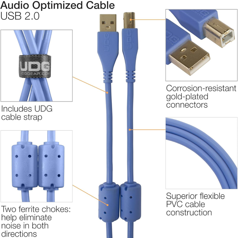 UDG Ultimate Audio Cable USB 2.0 A-B, Light Blue, Straight, 2 m - Image 2