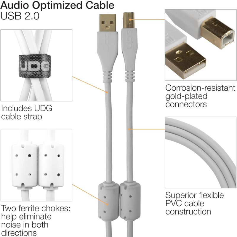 UDG Ultimate Audio Cable USB 2.0 A-B, White, Straight, 1 m - Image 2