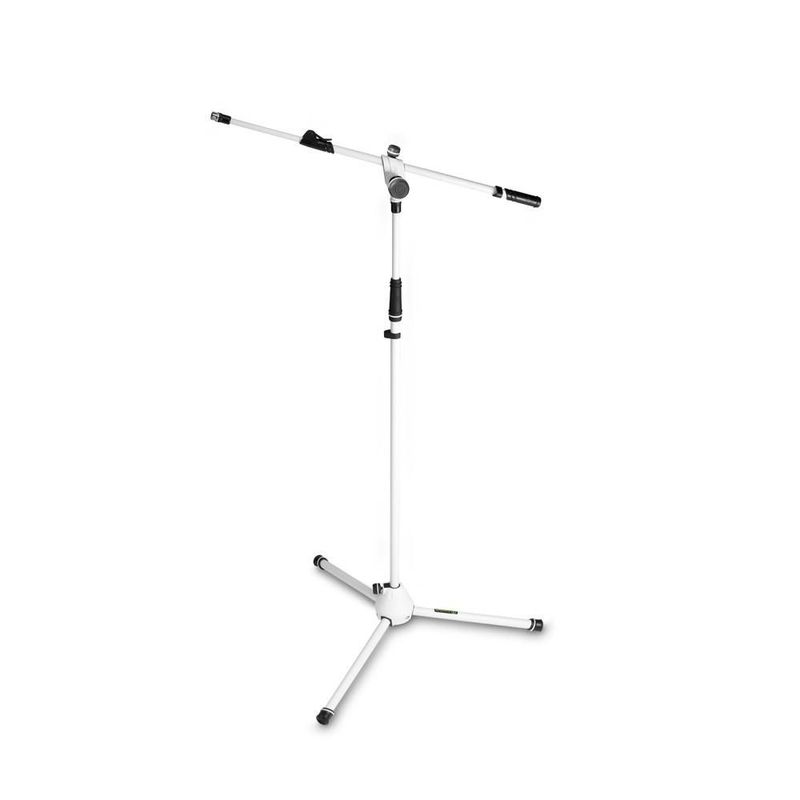 Gravity Microphone Stand with Folding Tripod Base and 2-Point Adjustment Telescoping Boom, White - Image 1