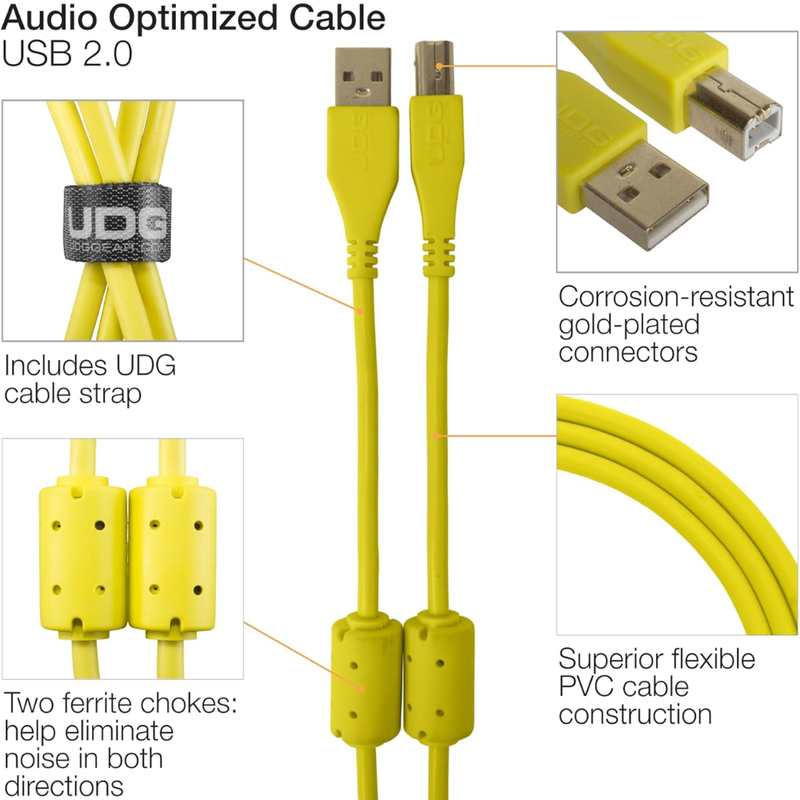 UDG Ultimate Audio Cable USB 2.0 A-B, Yellow, Straight, 1 m - Image 2